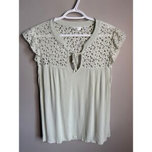 Signature Lace Crochet Flutter Sleeve Blouse XXL Boho Green Romantic Cottage